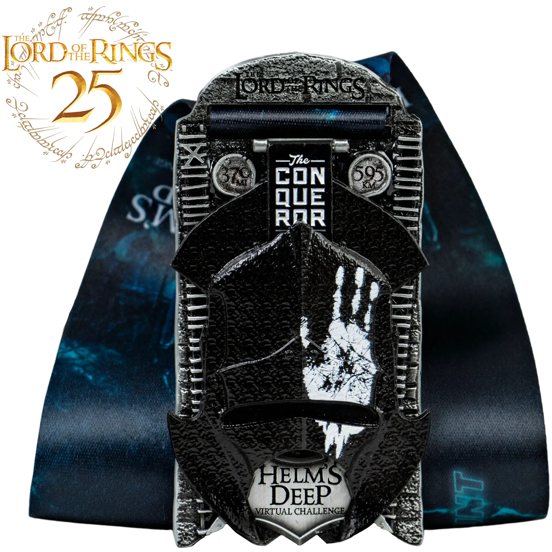 helms deep medal with lord of the rings 25th anniversary logo
