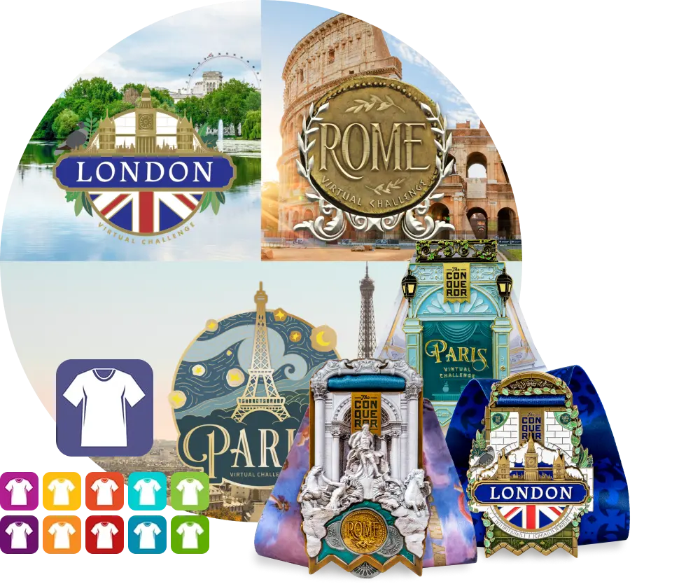 Paquete Ciudades de Europa: Londres, París, Roma | 3x Entrada + 3x Medalla + 1x Ropa